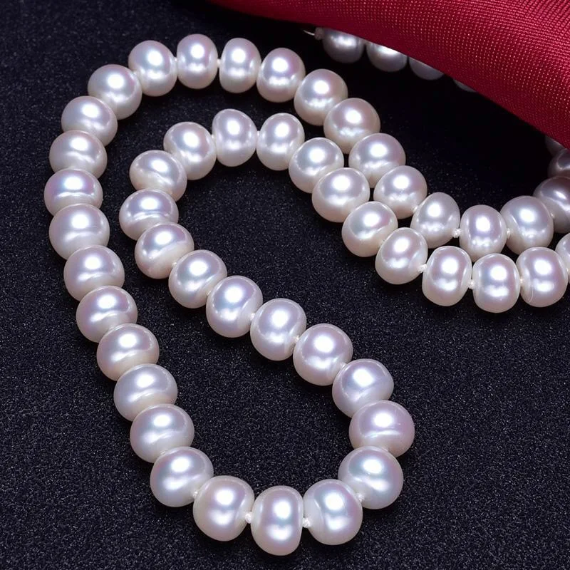 

Real white Natural Freshwater Pearl Necklace Authentic semiround pearl jewelry for women Jewelry Fashion gift