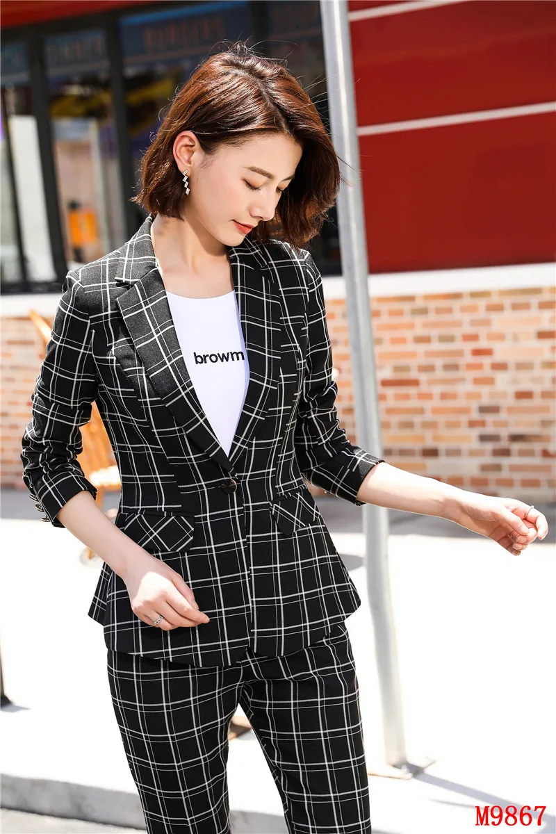 Женский офисный блейзер в розовую клетку деловые костюмы брюки и пиджак офисном
