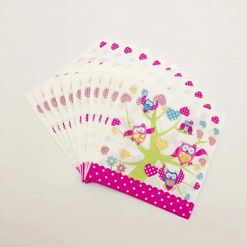 20 шт. одноразовые бумажные салфетки с рисунком совы животных для свадьбы дня