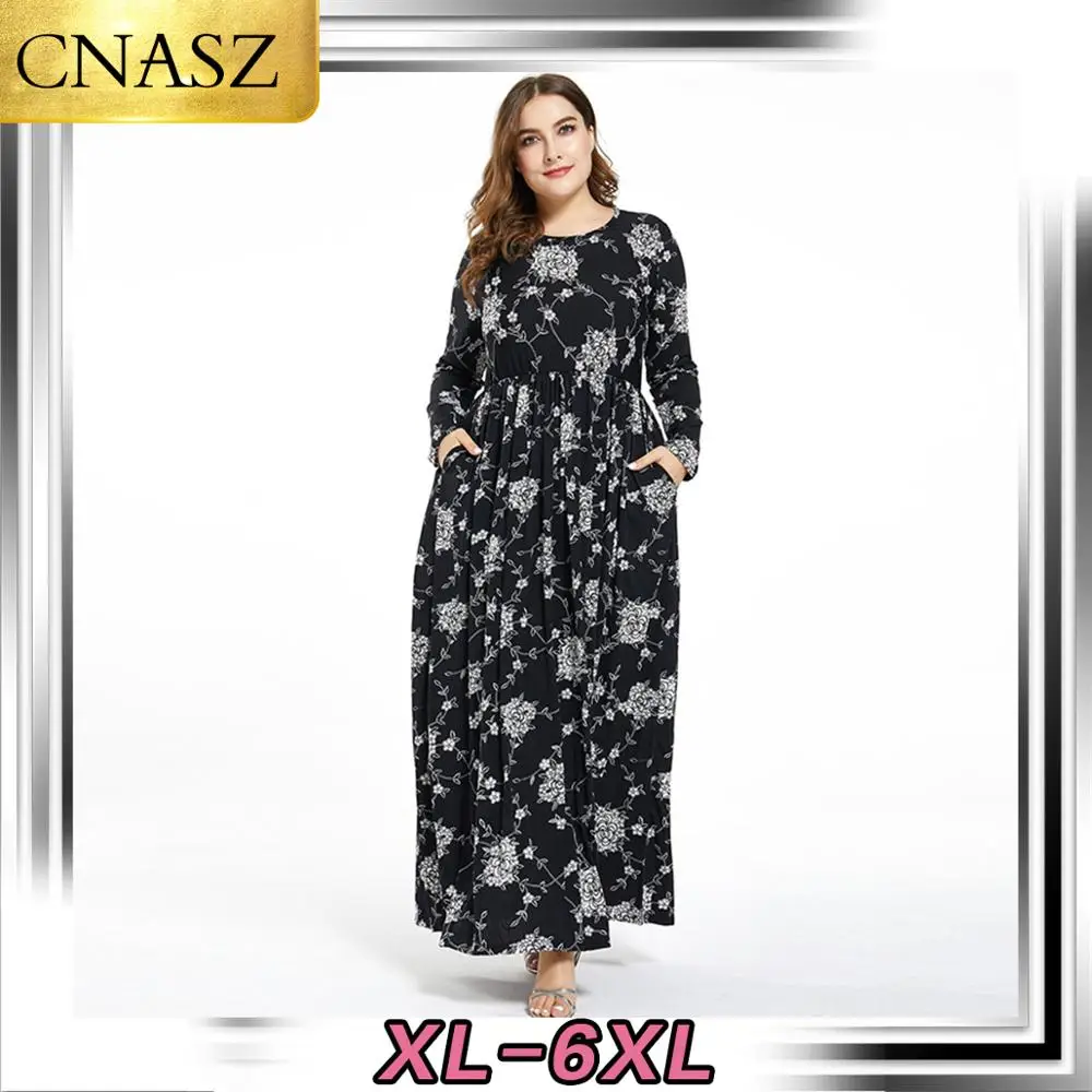 2020 Новая мода размера плюс женское платье с круглым вырезом и длинным рукавом