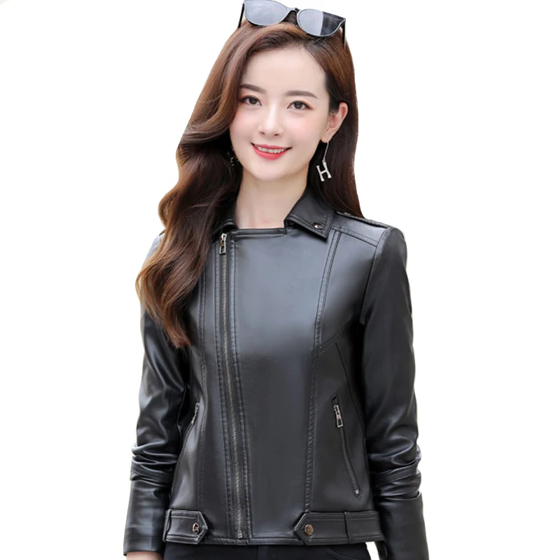 Женская куртка из мягкой искусственной кожи утолщенная теплая уличная черного