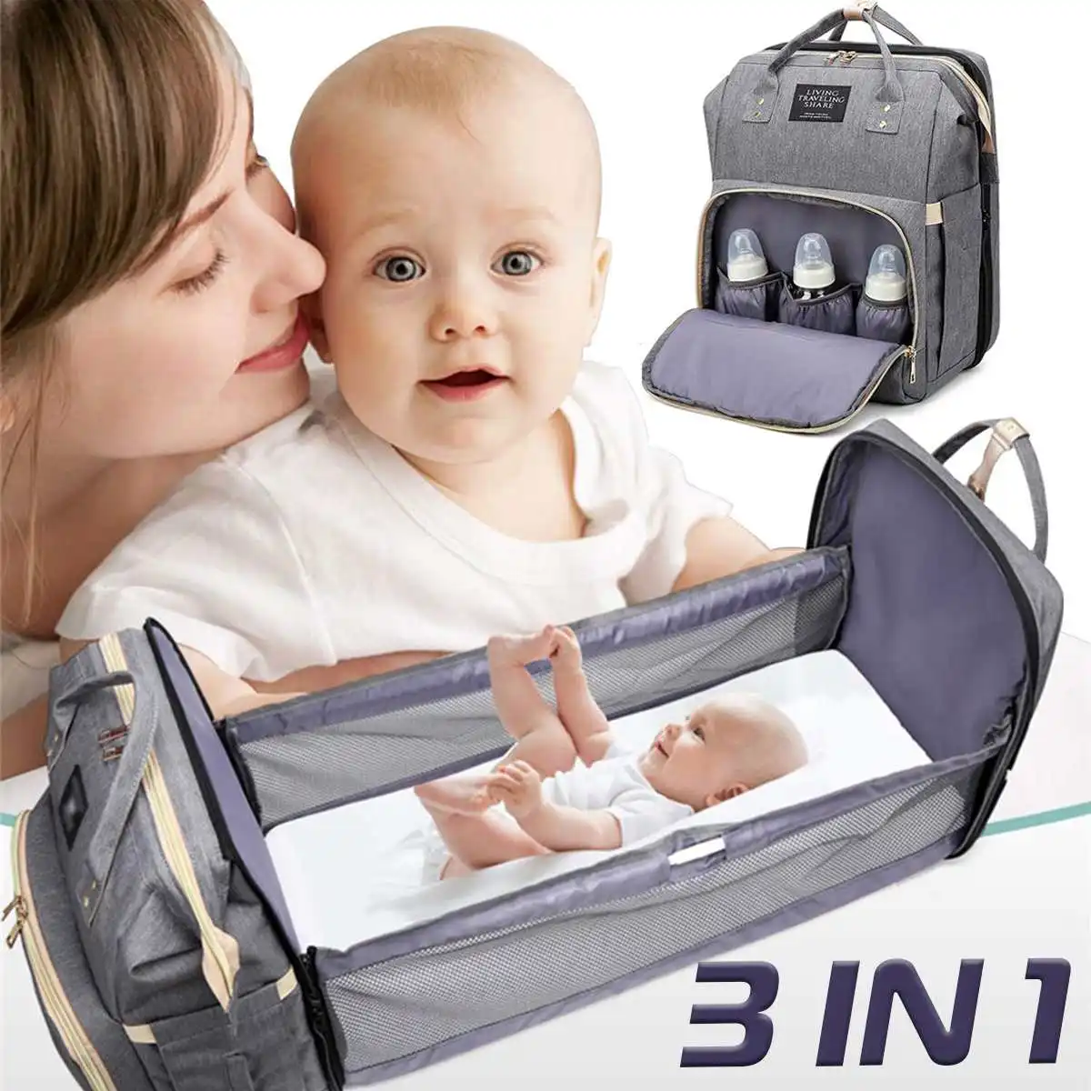 

Многофункциональный складной дорожный рюкзак для мам, вместительная сумка для подгузников для ухода за ребенком, сумка для ухода за ребенк...
