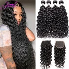 Бразильские натуральные человеческие волосы, волнистые пучки с застежкой, 100% необработанные, влажные, 10 А, глубокие вьющиеся, океанские волнистые волосы для наращивания