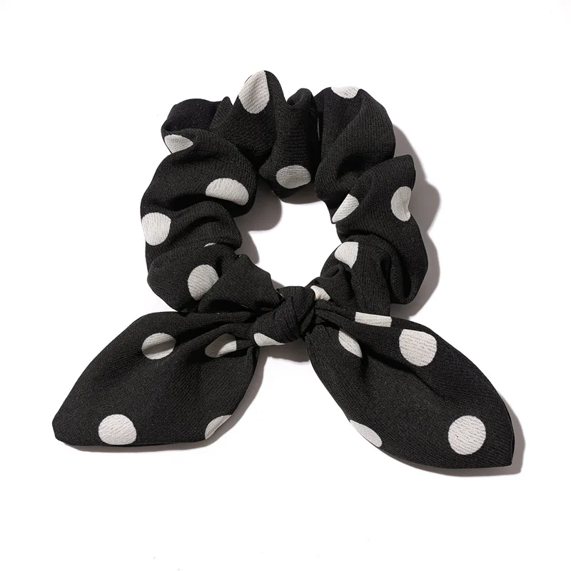 

2021 New Fashion 2PCS Sweet Scrunchie Women Elastic Hair Bands Print Dots Bow Scarf Hair Rubber Ropes Girls Hair Accessories