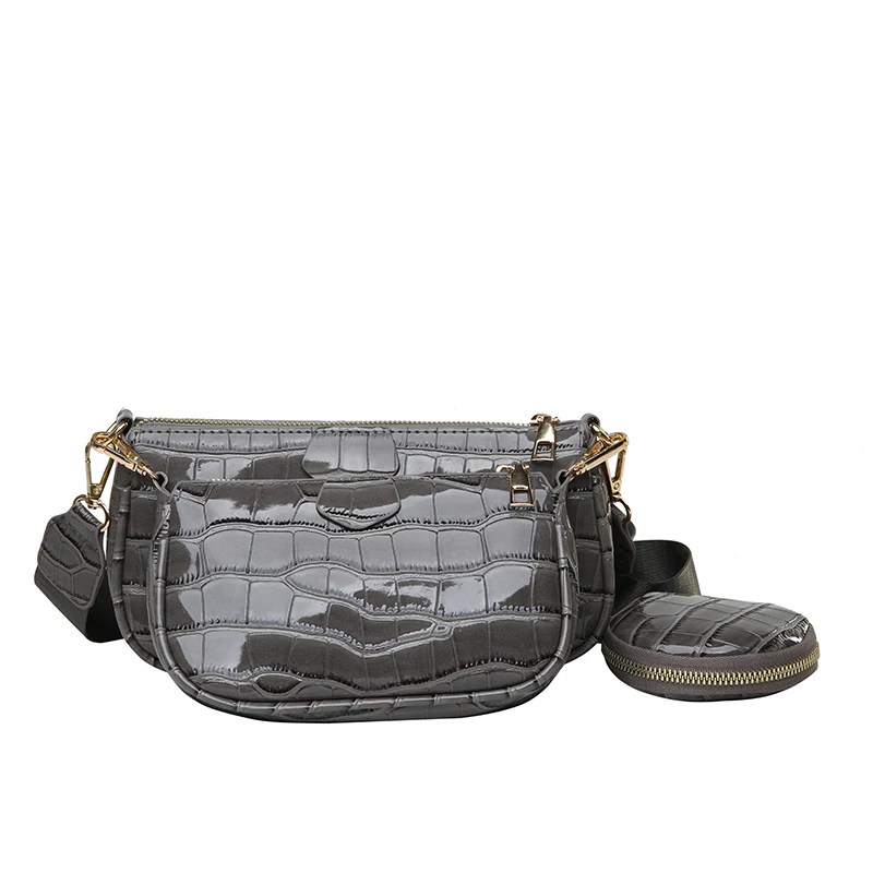 

Fashion Alligator Crossbody Bags for Women Designer Luxury Pu Leather Shoulder Messenger Bag Wide Strap Small Purses 3 Bag Set