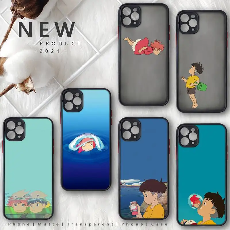 

Ponyo on the Cliff Anime Cartoon Phone Case Black Color Matte Transparent For iPhone 13 12 11 Mini Pro X XR XS Max 7 8 Plus