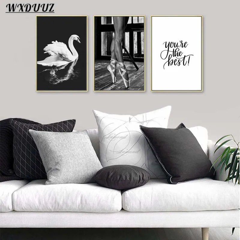 

Retro Nordic Dancing Girl Black White Swan Room Living Sofa Wall Art Home Decor Picture Quality Canvas Painting Quotes Poster