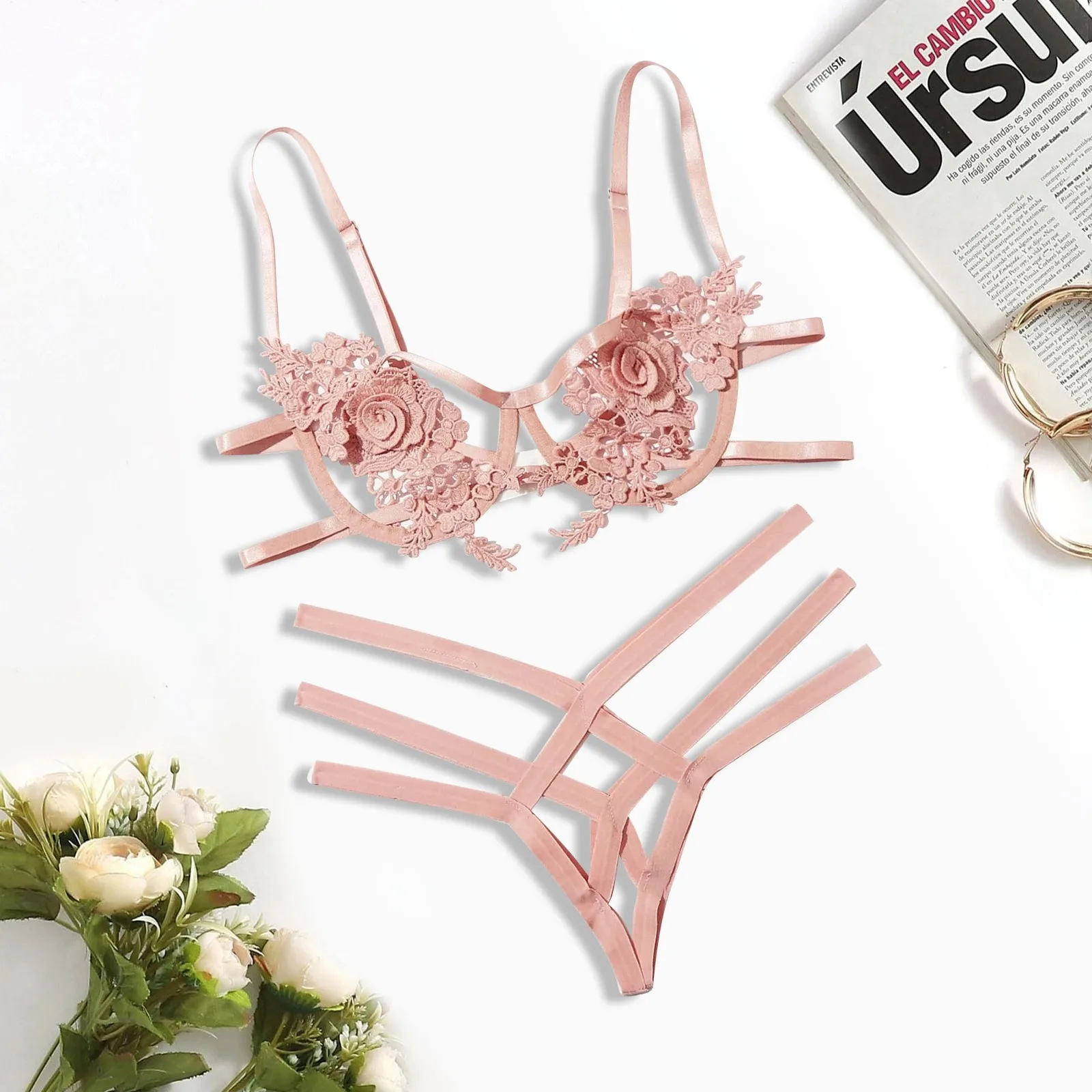 Женское сексуальное нижнее белье Lenceria порно Цветочная вышивка Langerie эротический