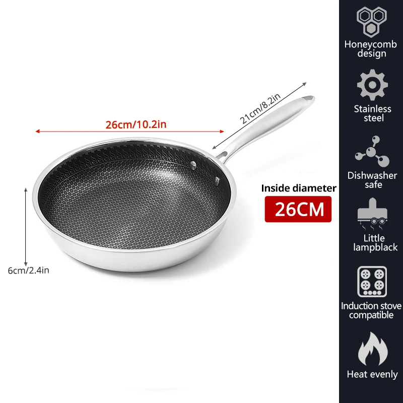 ICESTCHEF 26cm Stainless Steel Skillet Non-stick Frying Pan With Anti-Scalding Handle Cookware Use for Kitchen Restaurant | Дом и сад