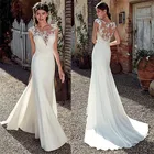 Женское длинное свадебное платье с короткими рукавами, кружевной аппликацией, на пуговицах, весна 2021