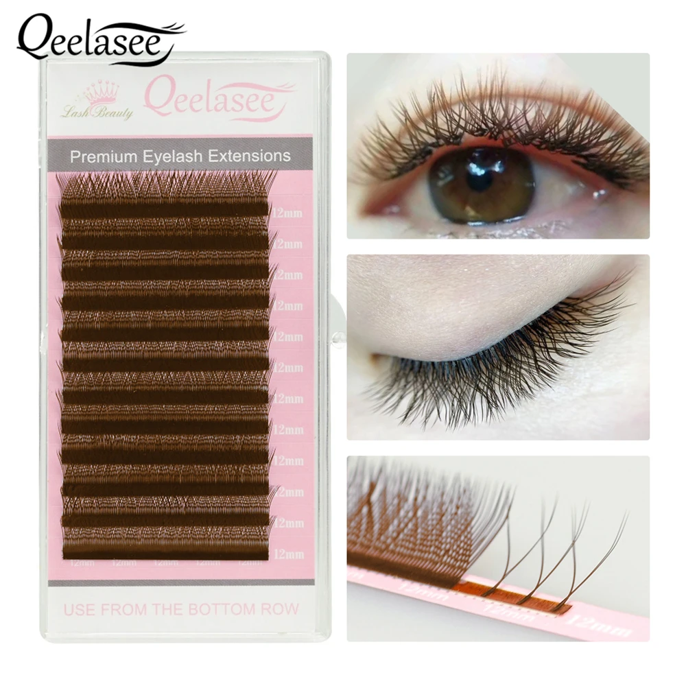 Qeelasee коричневые y-образные ресницы ручные из искусственной норки YY Супер
