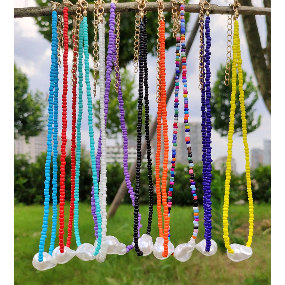 

Handmade Irregular Pearl Beaded Necklace For Women Multicolor Acrylic Seed Beads Imitation Pearls Choker Jewelry Gift Wholesale