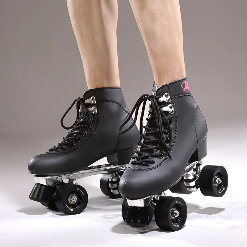 Roller Skates Double Line Skates For Men Adult Two Line Skating Shoes Patines With White PU 4 Wheels,Free Shipping