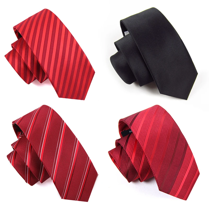 

High Quality 2019 New Designers Brands Fashion Business Casual 7cm Slim Ties for Men Twill Red Necktie Wedding with Gift Box
