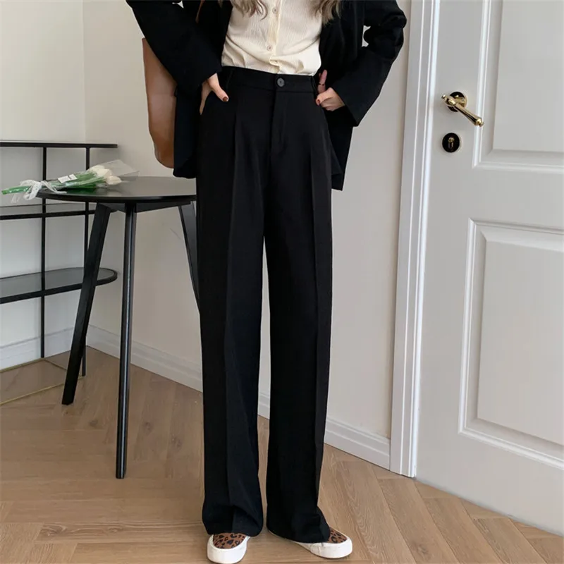 

HziriP OL Elegant High Waist Straight Wide Leg Pants Women 2021 New Spring Autumn Solid Work Casual Suit Pants Female Trousers