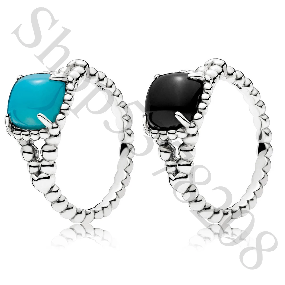 Подлинное 925 пробы Серебряное Оригинальное яркое черное синее кольцо Европы для