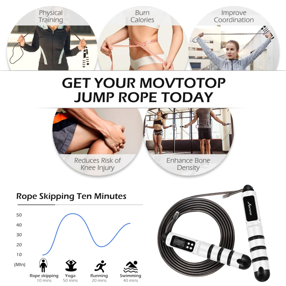 

MOVTOTOP Digital Counting Jump Rope Adjustable Jump Rope Tangle-free Skipping Rope for Boxing Training Weight Loss Exercise Work