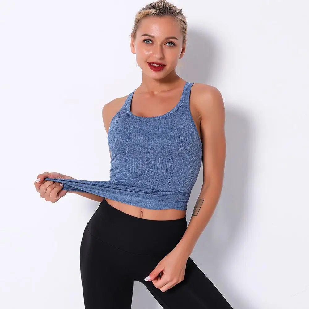 

10 Color Yoga Top Women Gym Sports Vest Tank Tops For Women Seamless Yoga Vest With Bra Sports Tops Gym Women Fitness T Shirt
