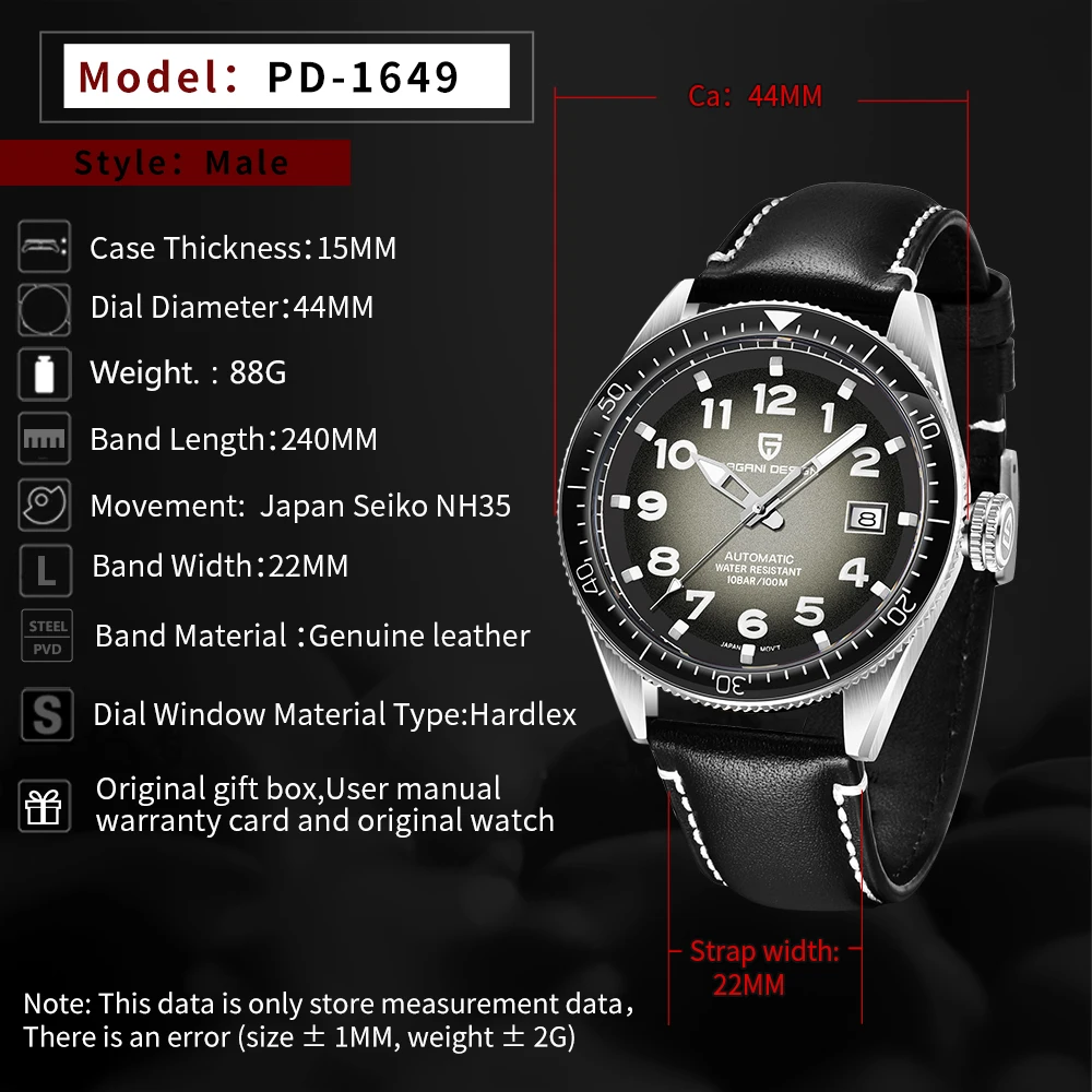 PAGANI DESIGN 2021 Leather Luxury High-Strengthening Glass Night Light Pointer Japanese Movement NH35 Mechanical Watch U