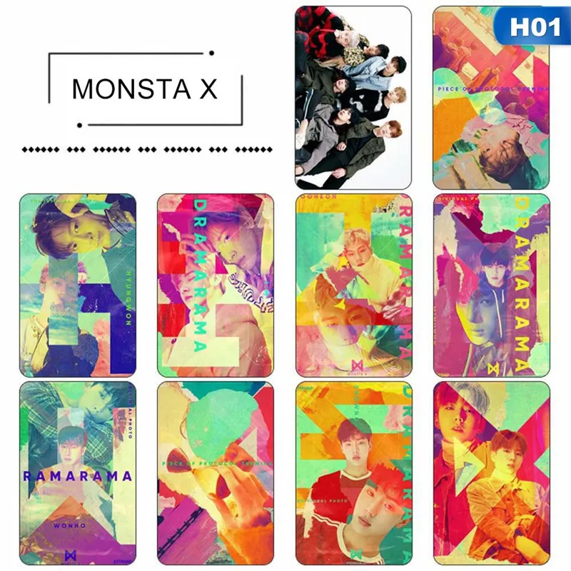 10 шт./компл. MONSTA X Мини 6-й альбом липкие фото карты Новая мода карты с кристаллами наклейки - Цвет: H01