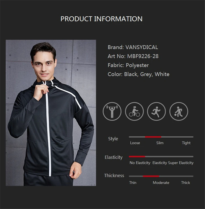 Vansydical, мужские спортивные куртки, спортивные куртки с капюшоном, на молнии, с длинным рукавом, Осень-зима, для улицы, для фитнеса, тренировки, бега, спортивная одежда, топы