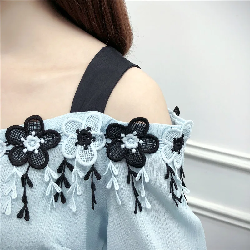 

Fashion Women Blouses 2020 New Womens Blouses Shirts Sexy Word Shoulder Lace Chiffon Shirt Blouse Women Plus Size