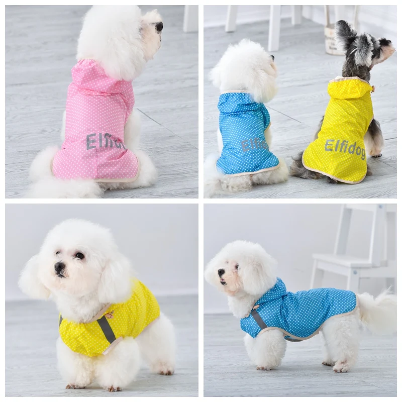 Светоотражающий милый дождевик в горошек для больших собак розовая синяя желтая