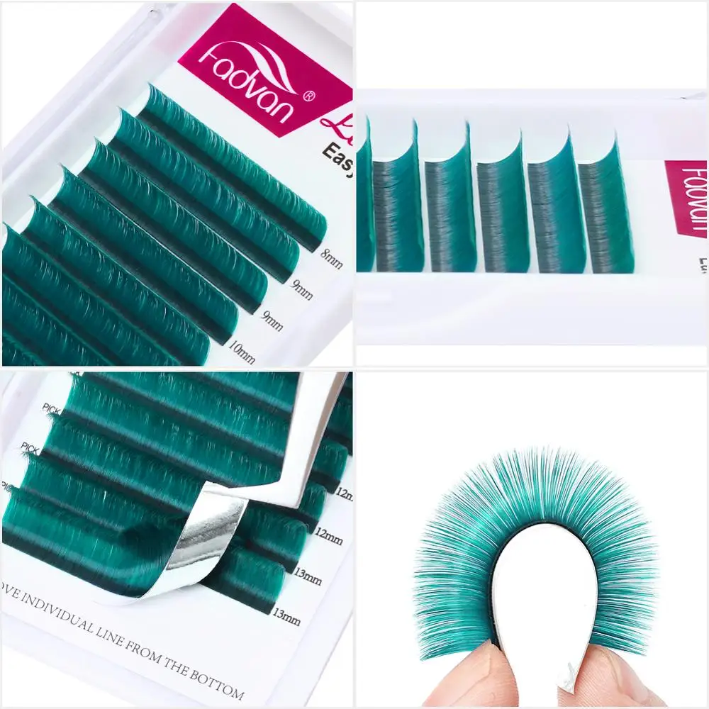 Накладные ресницы Easy Fan синие красные фиолетовые коричневые натуральные мягкие C