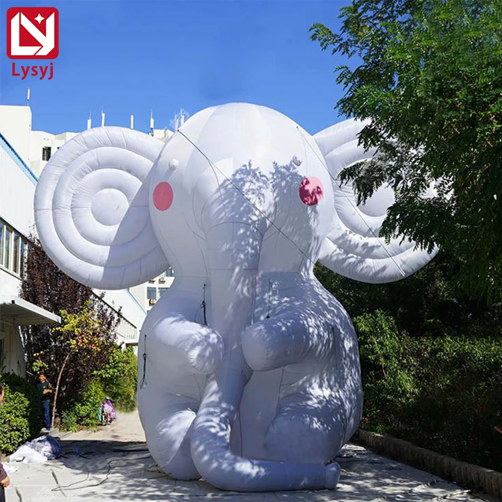 Бело-белый гигантский надувной слон рекламная цифровая печать надувные