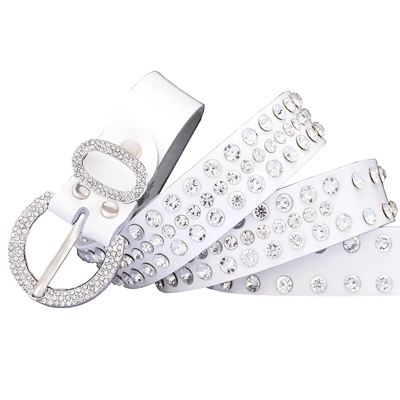 Fashion genuine leather rhinestone belts for women Luxury shining silver ring Pin Buckle belt female jeans strap width 2.8 cm