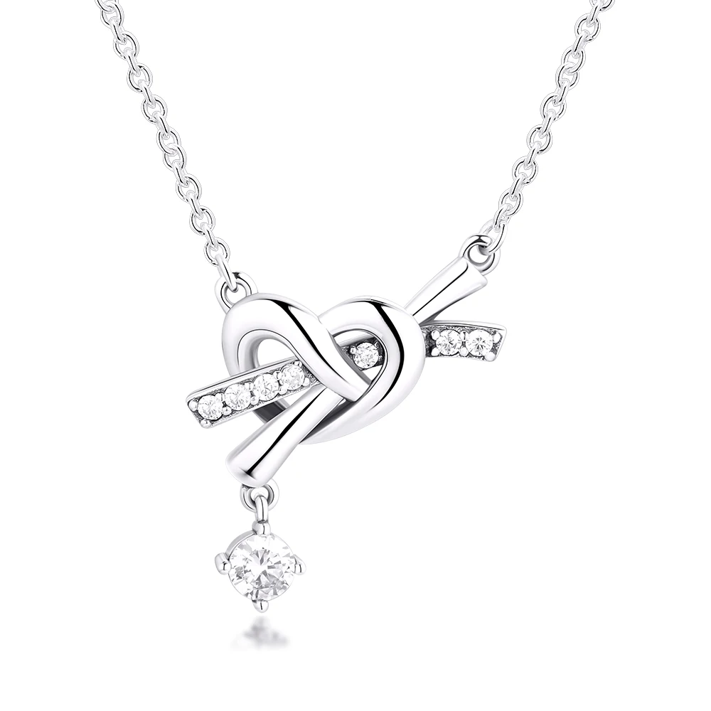 

CKK Authentic 925 Sterling Silver Clear CZ Knotted Heart Necklaces for Women Original Jewelry Colares Bijoux Femme 2021
