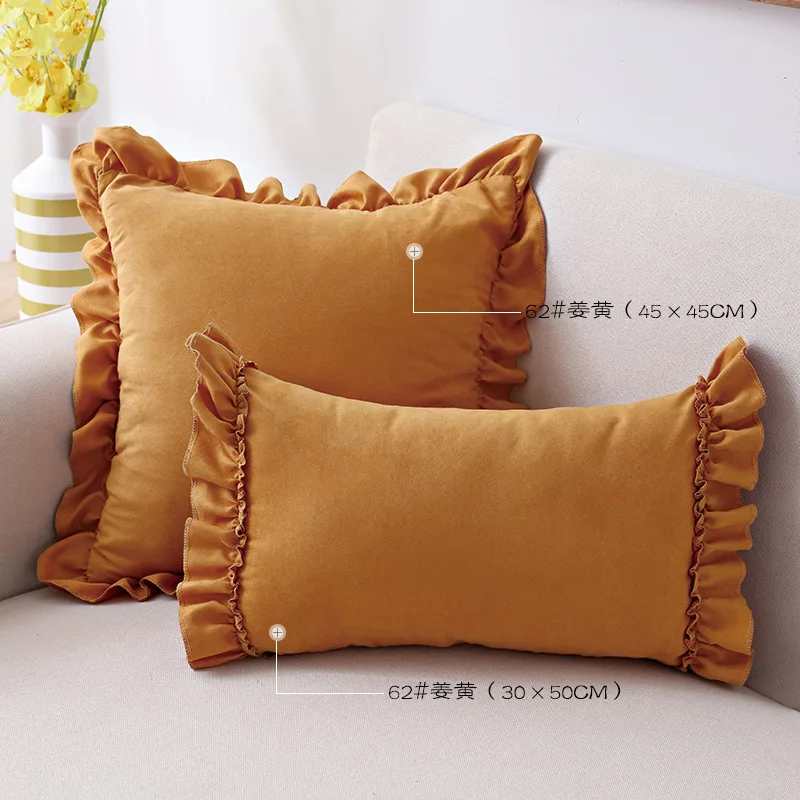 

Fashion Lotus Leaf Pillow Cover Suede Ruffles Sofa Cushion Cover Soldi Color Sweet Pillow Case home decor Bedroom Pillowcase