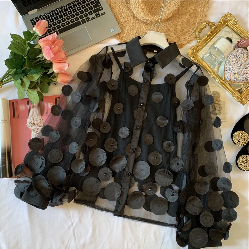 TWOTWINSTYLE повседневная сетчатая блузка с отложным воротником рубашка сексуальный