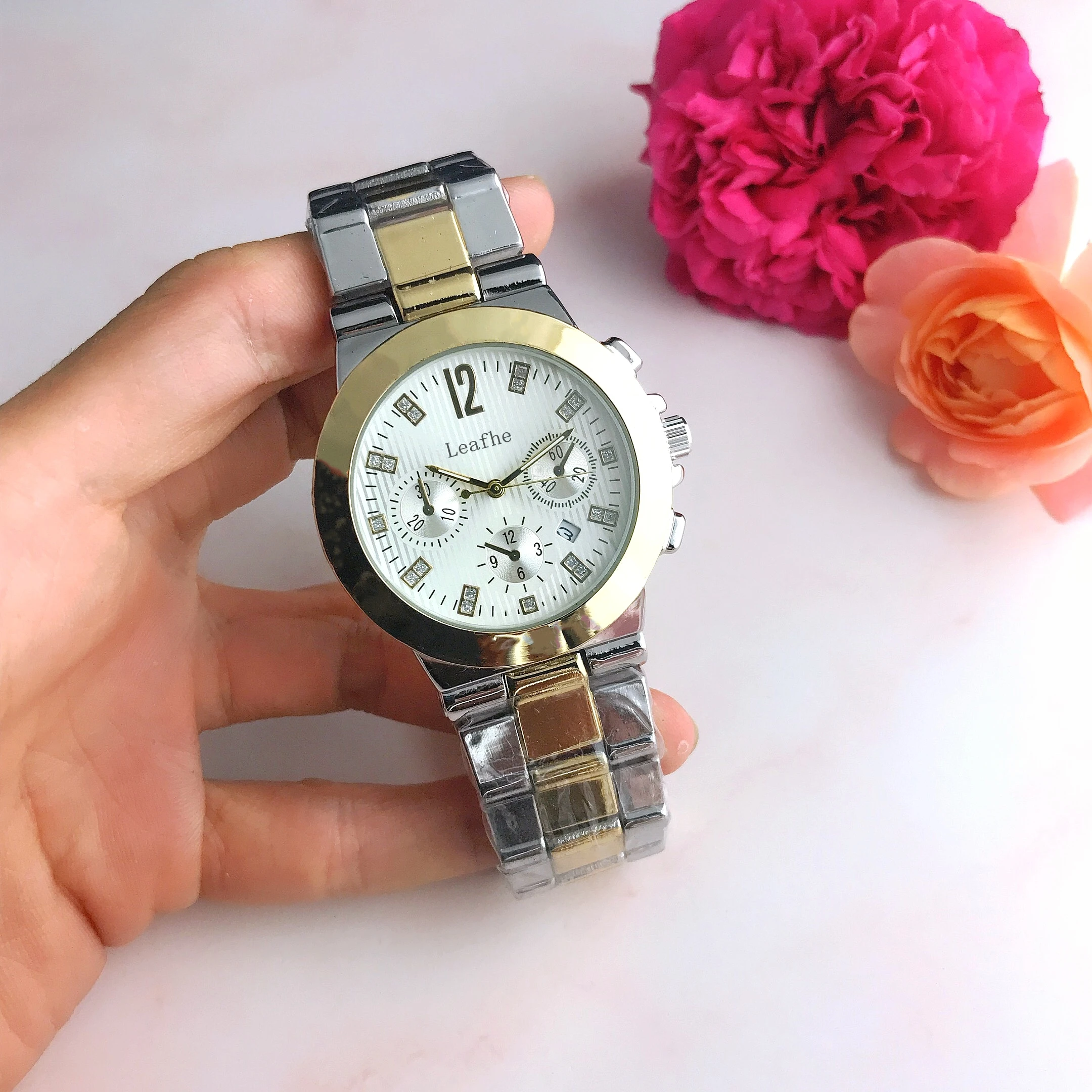 

Fashion Three Eye Style Diamond Brand Watches Silver Gold Rose Stainless Steel Quartz Watch Female Clock Reloj Mujer