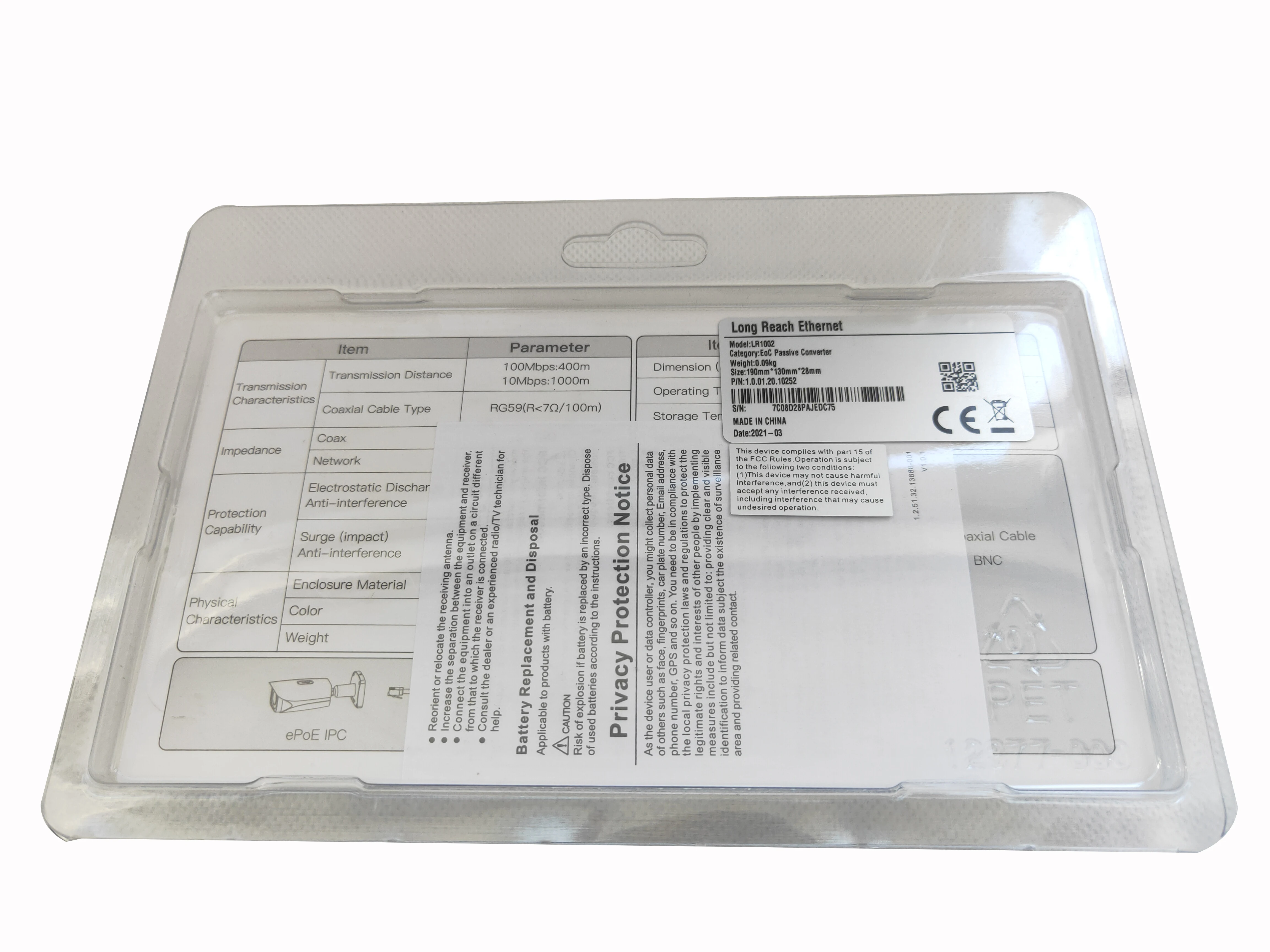

Dahua LR1002 EoC 1 RJ45 10/100 / 1 BNC