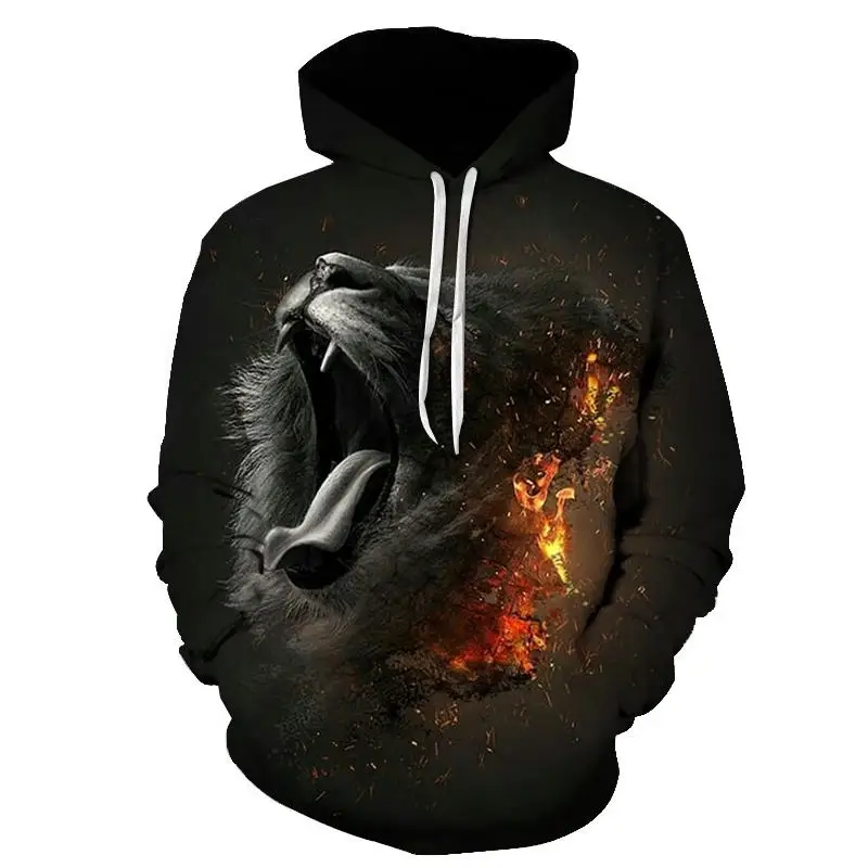 

Модные мужские толстовки с 3D рисунком пламени Тигра льва, Свитшот в стиле хип-хоп, мужской тренировочный костюм, пуловеры унисекс