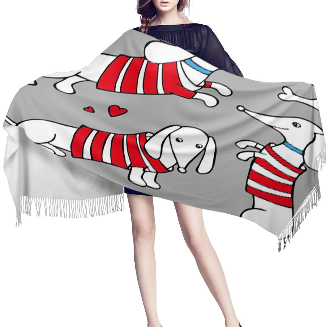 Весенний зимний женский шарф такса собака мультфильм теплые кашемировые шарфы