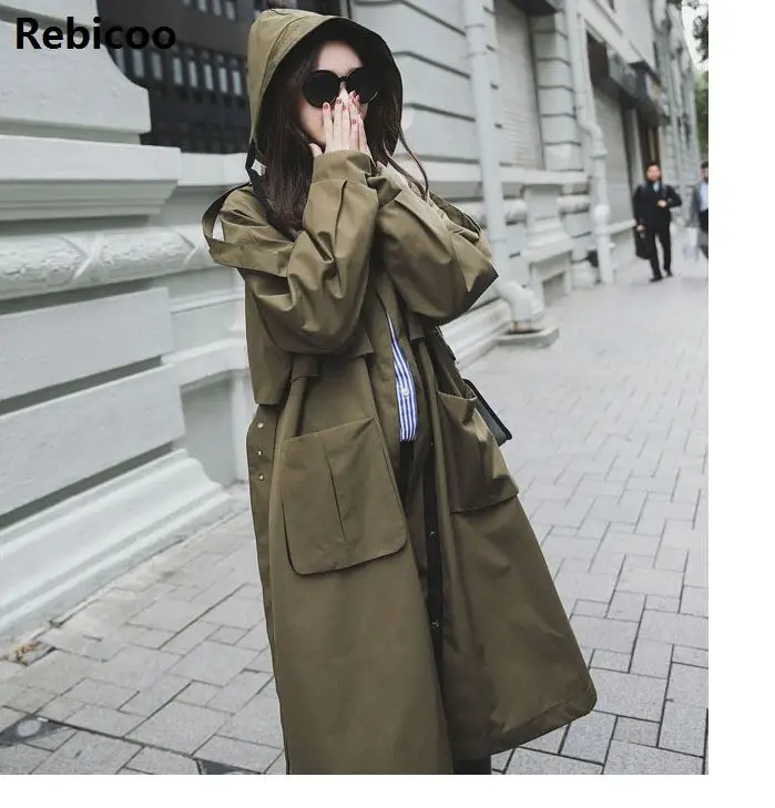 Женский свободный тренчкот с большими карманами Повседневная ветровка большого