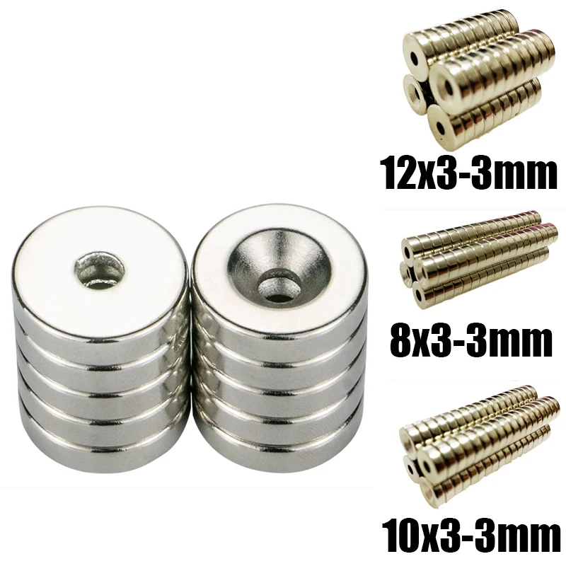 

5 10 20Pcs 8x3 10x3 12x3 Hole 3mm N35 NdFeB Countersunk Round Hole Magnet Super Powerful Strong Permanent Magnetic imane Disc