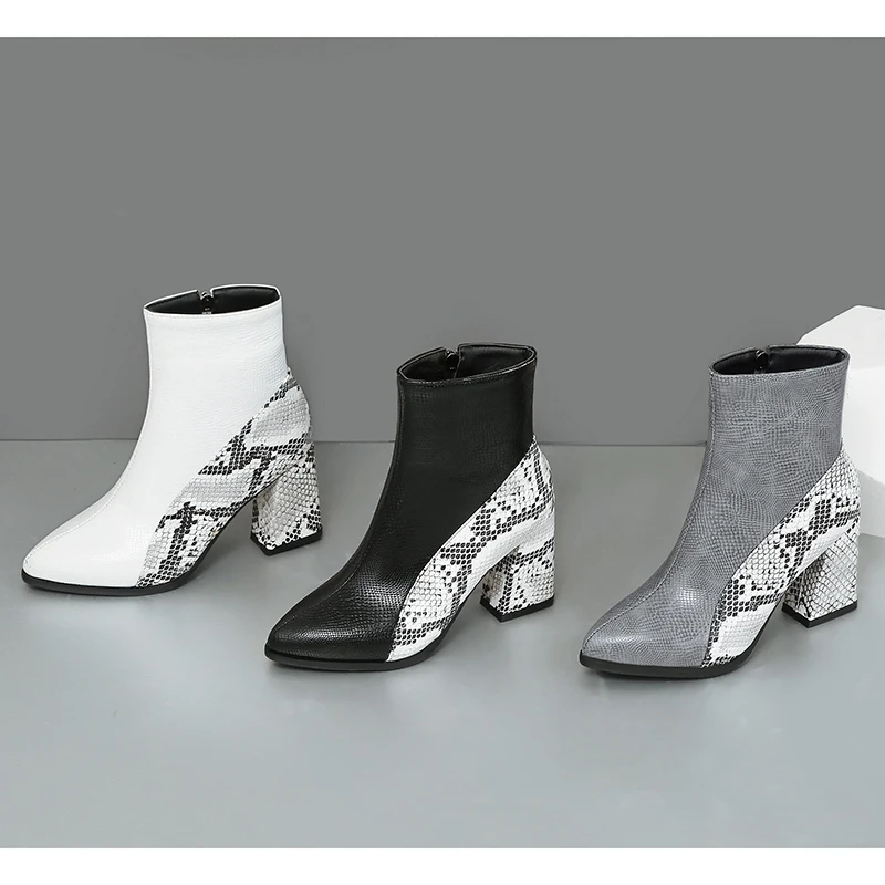 MEMUNIA Women boots snake pu leather thigh high heels autumn winter shoes fashion zipper ladies ankle female | Обувь