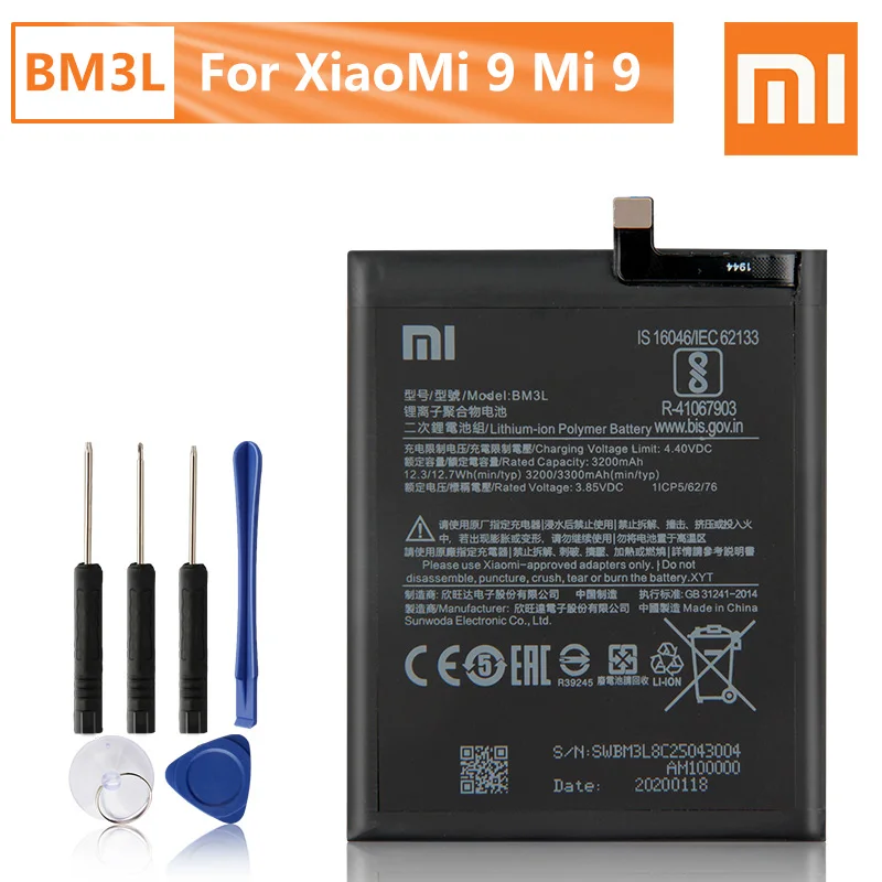 Оригинальный аккумулятор Xiao Mi BM3L для Xiaomi 9 MI9 M9 MI оригинальный сменный телефона 3300