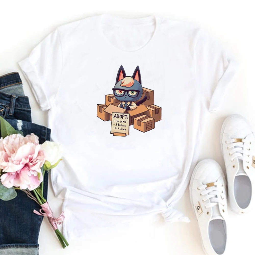 

Cute Cartoons Pattern T-shirt Women Funny Anime Graphics Tee Shirt Femme Fashion Tide Tshirt Women Round Neck Women T Shirt