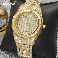 mens watches missfox top luxury hip hop full baguette diamond watch iced out gold bling waterproof aaa clocks relogio masculino