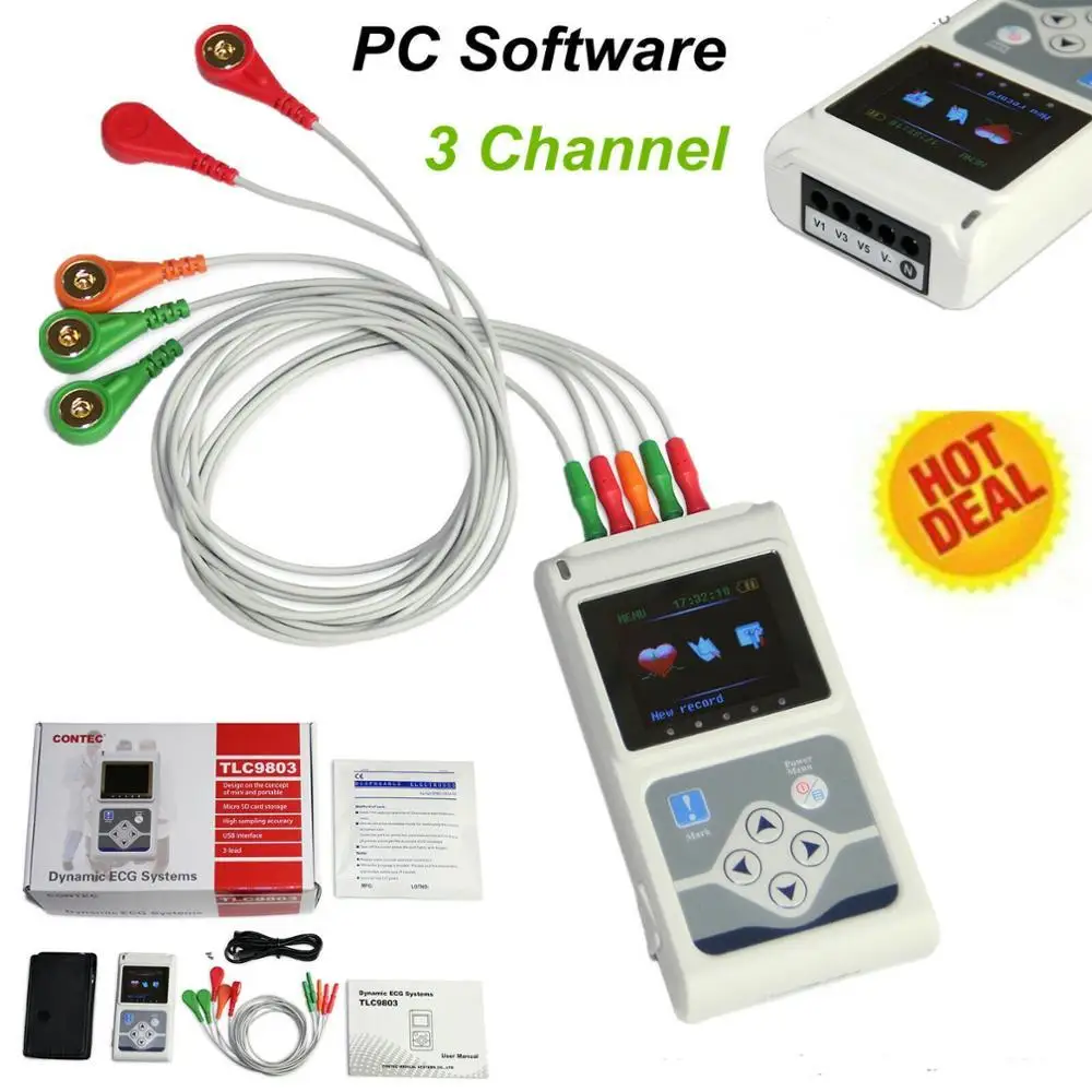 24 Hour 3 Channel ECG Holter EKG Recorder Analyzer 12 Leads Monitor Software TLC9803/5007 | Красота и здоровье