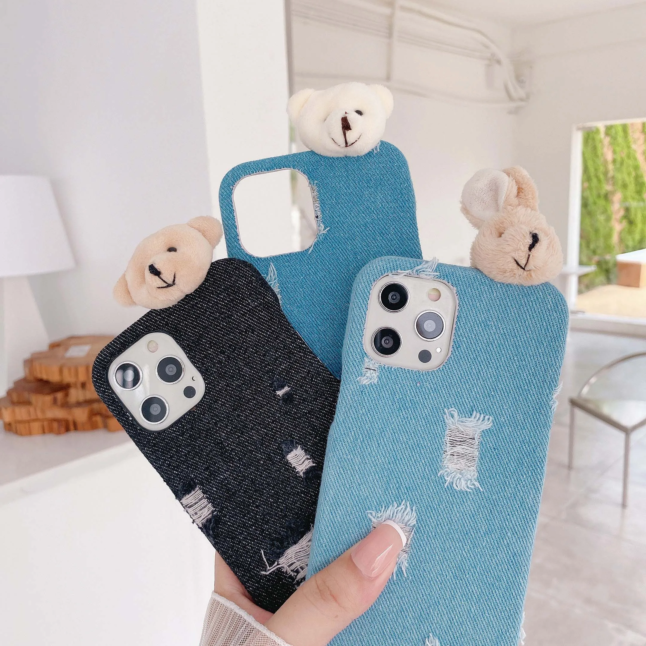 

Cute Plush Climbing Bear Phone Case For Girls iPhone13 ProMax 12 11 Pro Max iX XR XsMax Se2020 7 8 Plus Jeans Phone Case