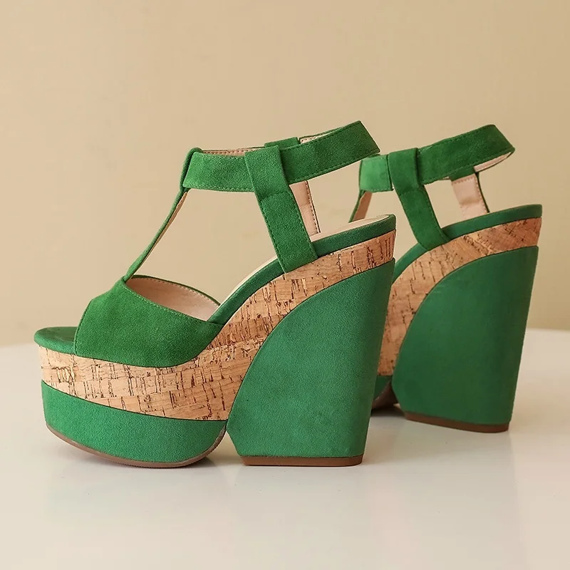 

EGONERY Woman Summer Wedges Sandals New Fashion Open Toe Dress Date Platform Shoes Ladies Leather Super Heel Big Size Shoes