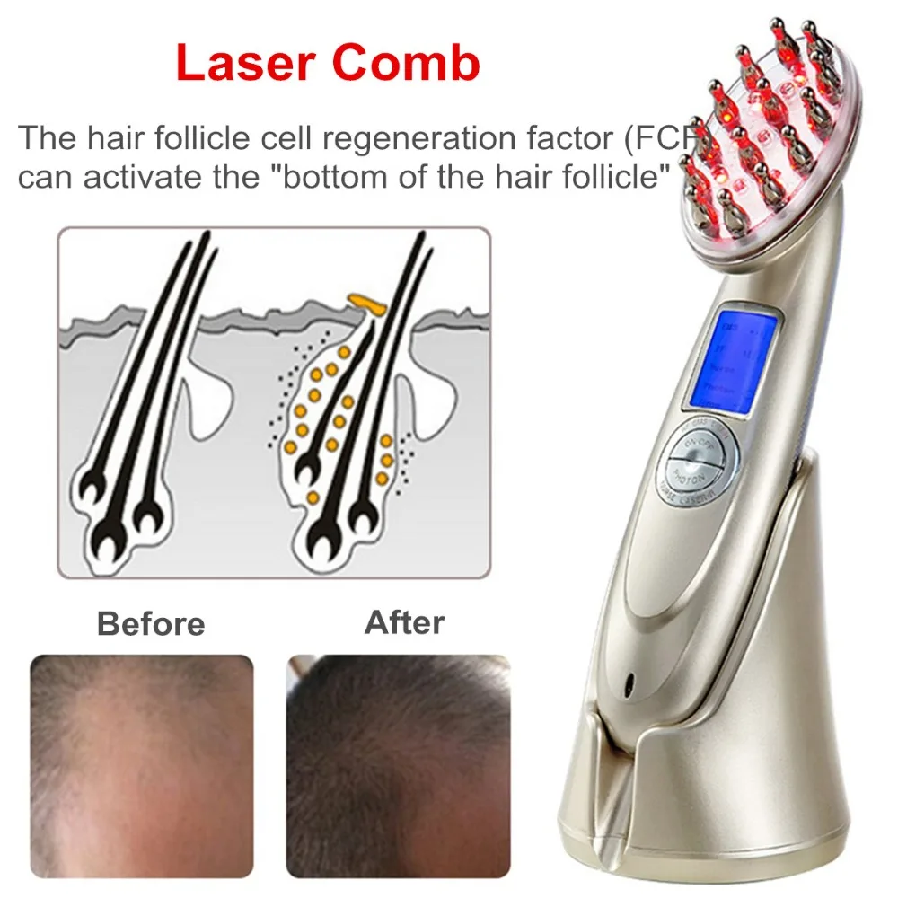 

Hair Growth Device Regrowth Laser Comb Therapy RF EMS Nurse LED Photon Stimulate Hair Loss Brush Massager Head Scalp Repair LCD