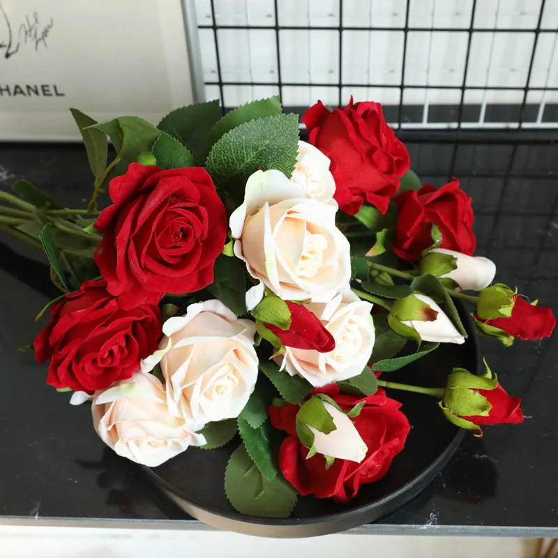 

Artificial Flowers Rose Home Polyester Wedding Decor Autumn Plastic Flower High Quality Fake Flower Party Room Decoration