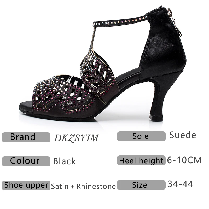Туфли DKZSYIM женские для латиноамериканских танцев атласные блестящие со стразами