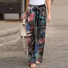 Брюки ZANZEA женские на шнуровке, хлопково-льняные винтажные Длинные вечерние штаны в стиле оверсайз с эластичным поясом и принтом, лето 2021